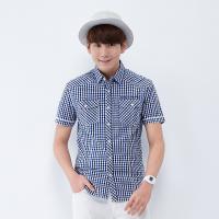夏装 唐狮正品男格子短袖衬衫 #1122...