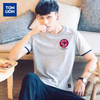 唐狮男装韩版短袖t恤男圆领学生纯棉印花半...