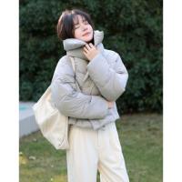 【时尚浅灰紫】2024冬款气质短款舒适斜插袋羽绒服女