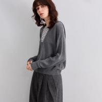 德玛纳【含蓬松绵羊毛】秋季假两件撞色条纹...