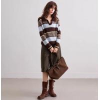 德玛纳【蓬松绵羊毛】秋季文艺学院翻领拼色...