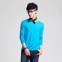 秋装 唐狮男装纯色全棉圆领高档长袖T恤衫...