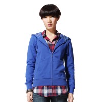 春装 唐狮女士纯棉净色帽里波点印花连帽开...