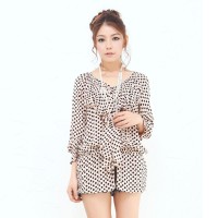 唐狮 春装女士韩版V领圆点七分袖衬衫 #...