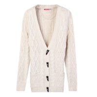 春装专柜 唐狮女净色绞花开衫式线衣 #1...