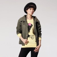 春冬 唐狮女士连帽下摆抽荷叶边纯色棉质风...