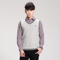 春装 唐狮正品男V领净色背心#11231...