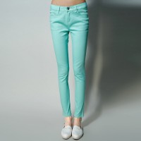 春装 唐狮正品女腰衬碎花修身小脚长裤#6...